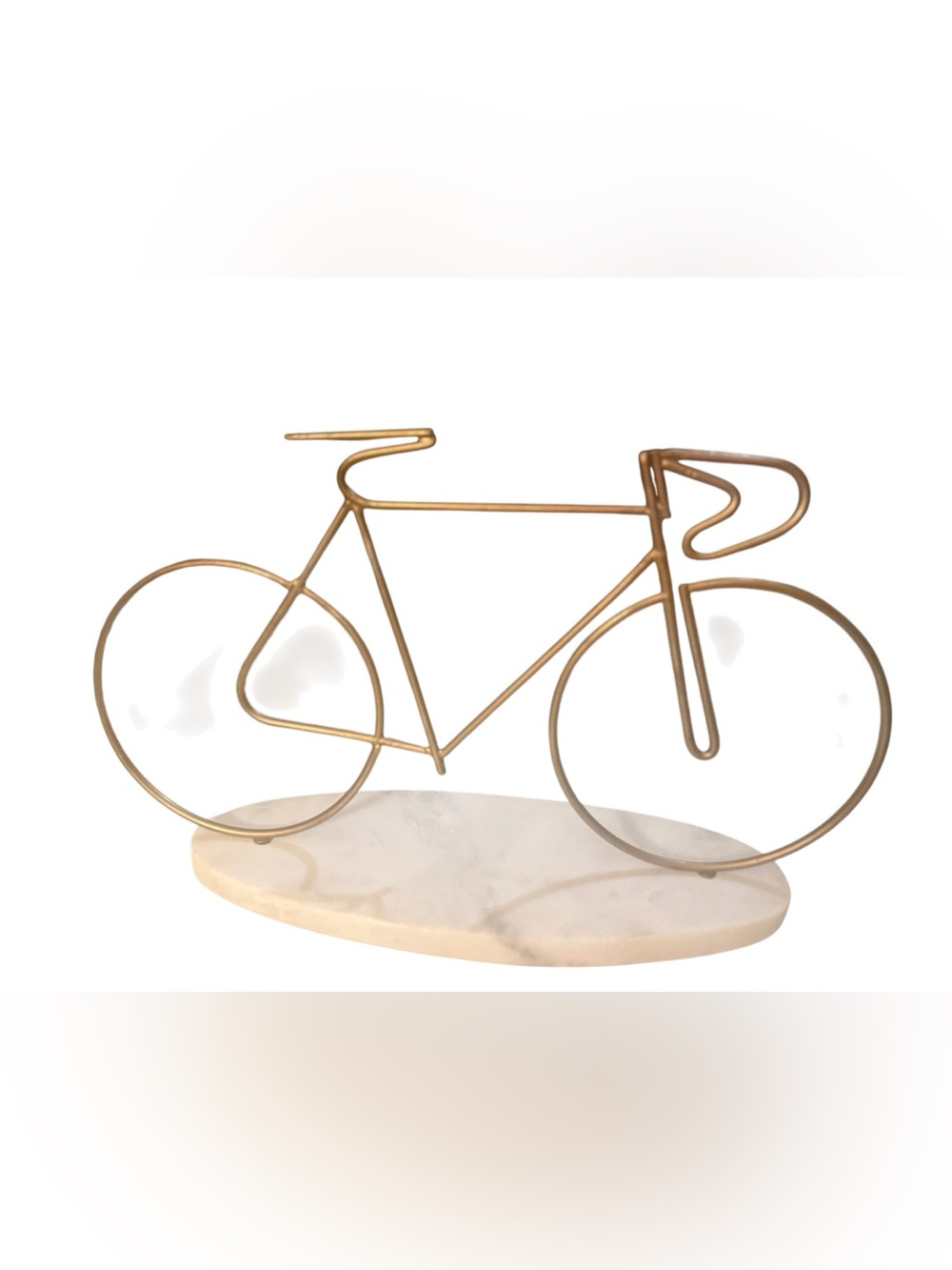 Gold Metal Bicycle Sculpture Marble Base Modern Desk Decor Cyclist Art 12”